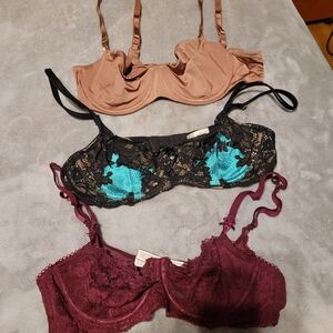 LOT OF 3 VICTORIA'S SECRET 34B DEMI PUSH UP W/O PADDING EUC BLACK BURGUNDY BEIGE